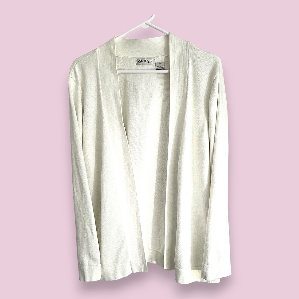 Orvis Ivory Cotton Cashmere Open Front Cardigan XL